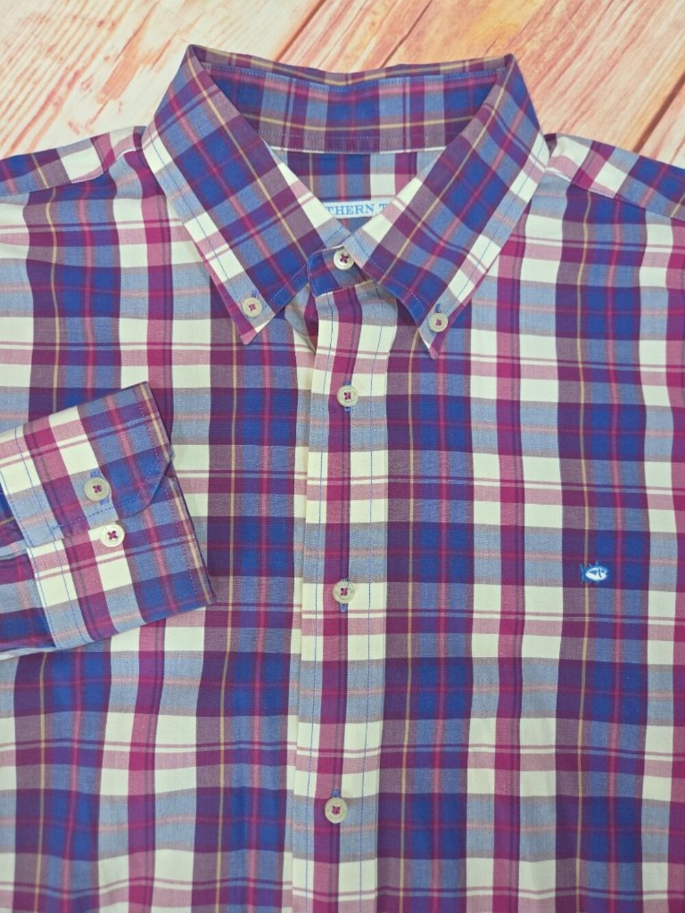 Southern Tide Mens Purple Plaid Button-Down Shirt Size Large